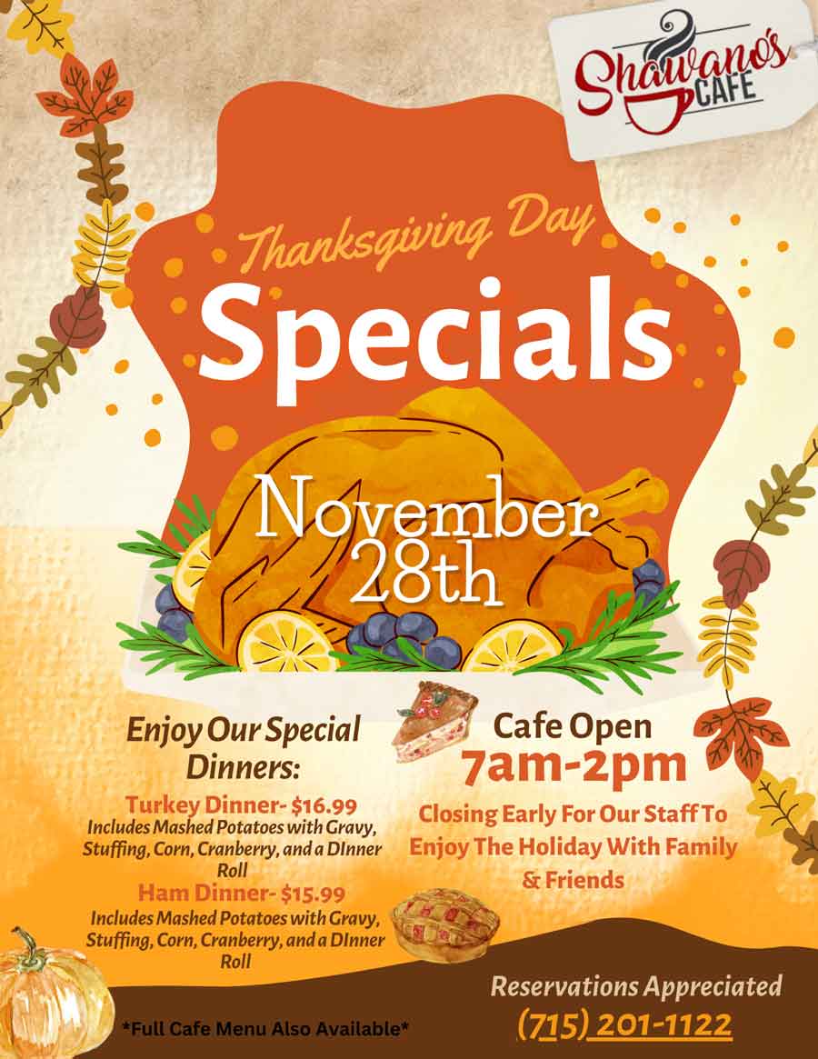 Shawno Cafe Thanksgiving 2024 specials